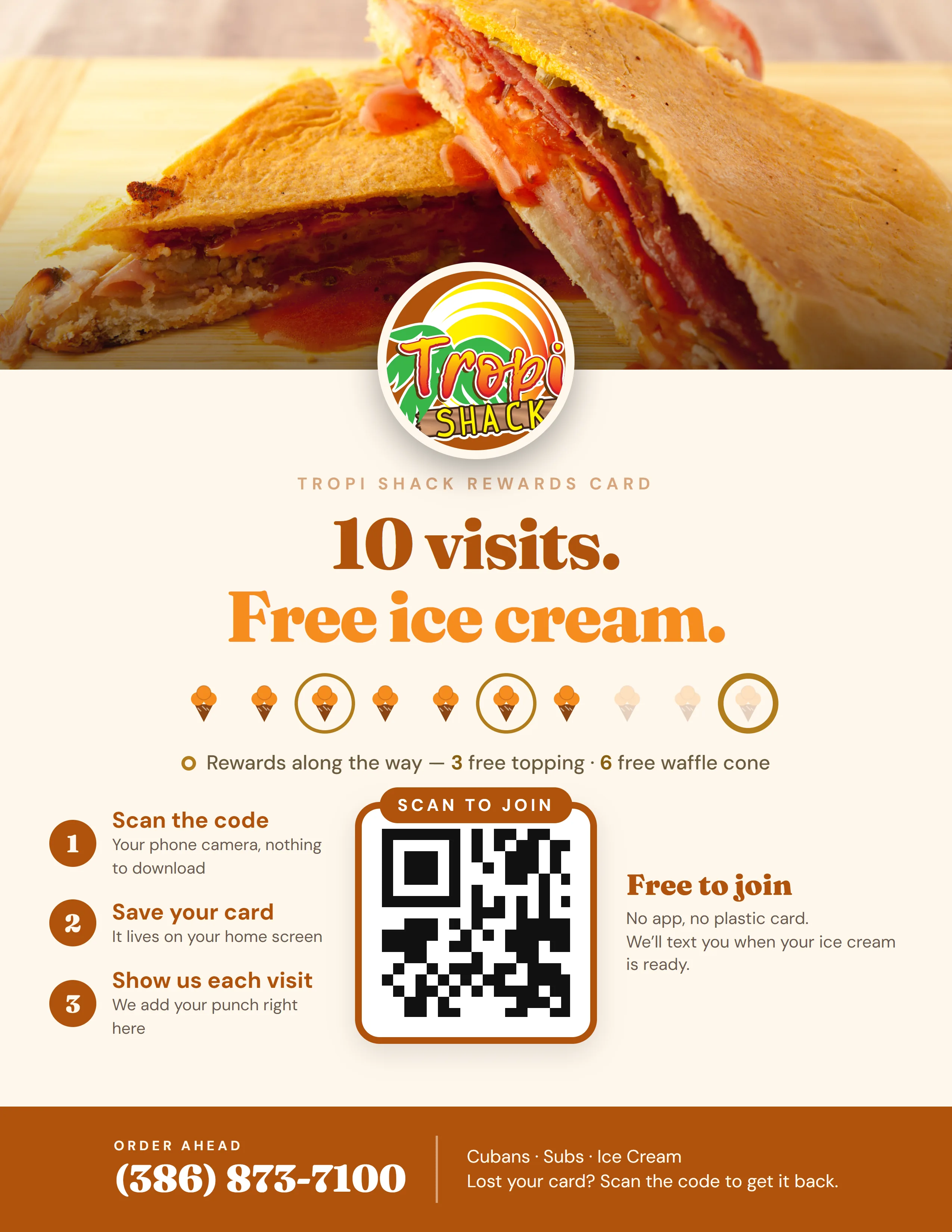 Tropi Shack rewards counter sign customer side